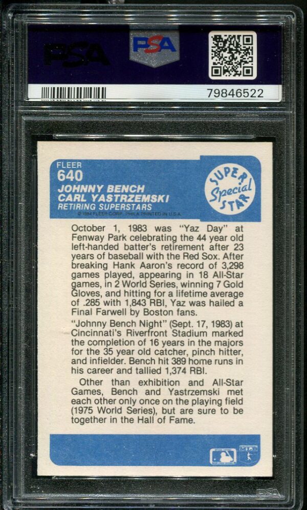 Authentic 1984 Fleer #640 Retiring Superstars PSA 10 Baseball Card