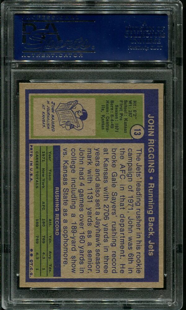 Authentic 1972 Topps #13 John Riggins PSA 8 Rookie Football Card