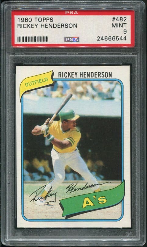 Authentic 1980 Topps #482 Rickey Henderson PSA 9 Rookie Baseball Card