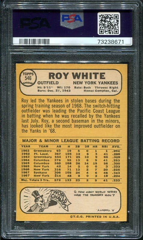 1968 Topps #546 Roy White PSA 6 (73238671) - All Star Cards Inc