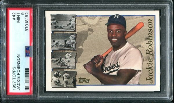 Authentic 11997 Topps #42 Jackie Robinson PSA 9 Baseball Card