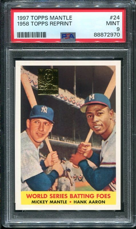 Reprint 1997 Topps Mantle Aaron 1958 Topps #24 PSA 9 Baseball Card