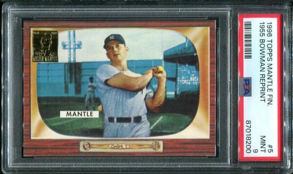 Reprint 1996 Topps Mantle #5 1955 Bowman PSA 9 Baseball Card