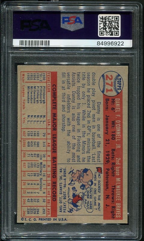 1957 Topps #271 Danny O'Connell PSA 8 (84996922) - All Star Cards Inc