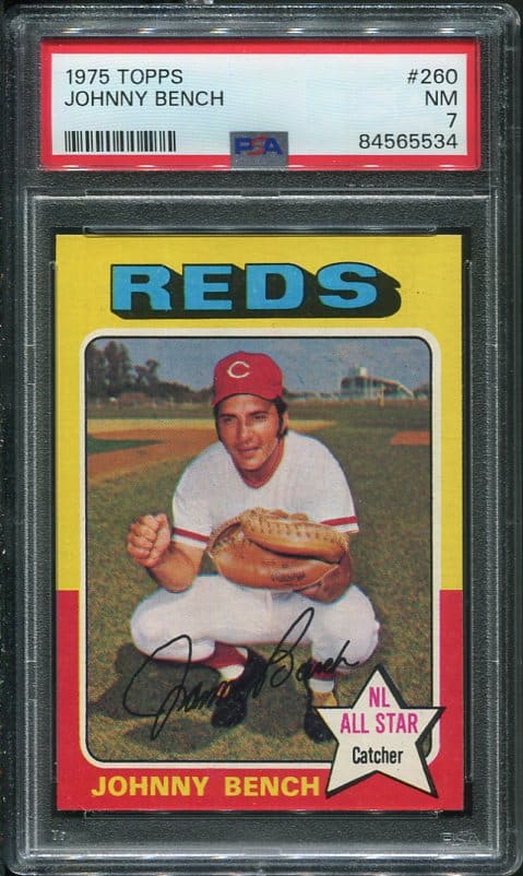 Authentic 1975 Topps #260 Johnny Bench PSA 7 Baseball Card