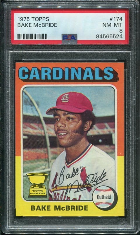 Authentic 1975 Topps #174 Bake McBride PSA 8 Baseball Card