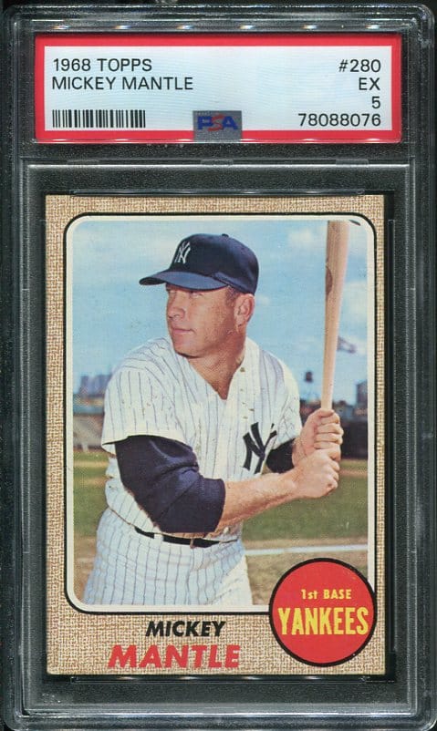 Authentic 1968 Topps #280 Mickey Mantle PSA 5 Baseball Card