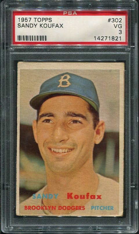 Authentic 1957 Topps #302 Sandy Koufax PSA 3 Baseball Card