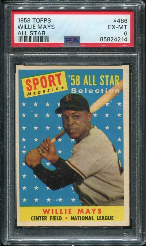 Authentic 1958 Topps #486 Willie Mays All Star PSA 6 Vintage Baseball Card