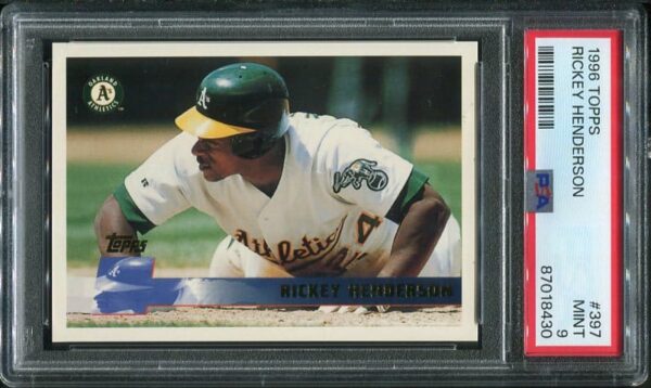 Authentic 1996 Topps #397 Rickey Henderson PSA 9 Baseball Card