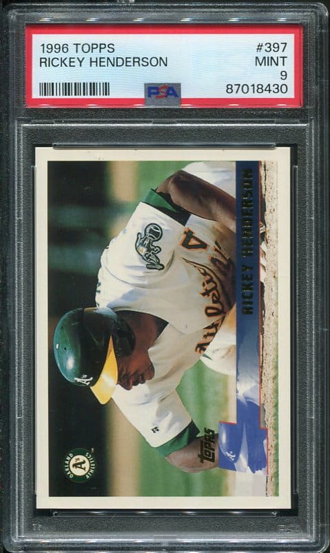 Authentic 1996 Topps #397 Rickey Henderson PSA 9 Baseball Card