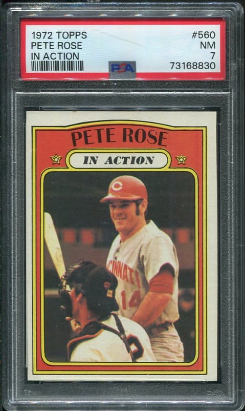 Authentic 1972 Topps #560 Pete Rose In Action PSA 7 Baseball Card