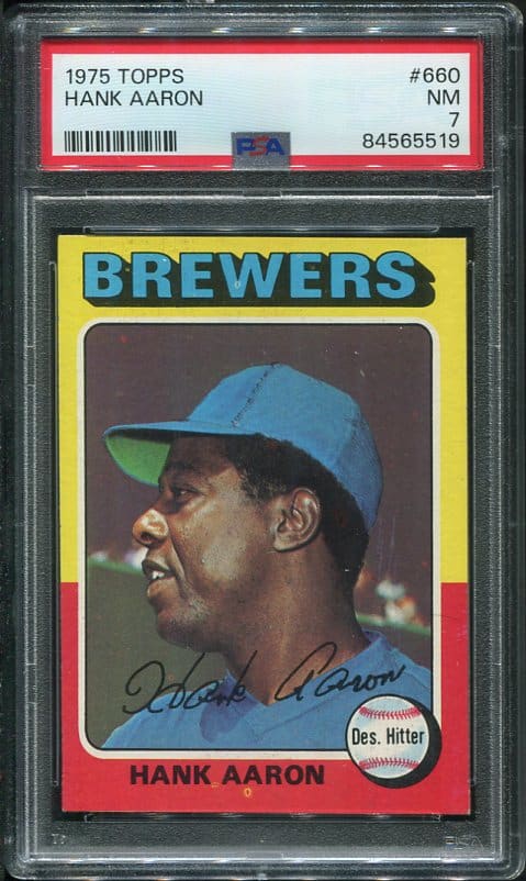 Authentic 1975 Topps #660 Hank Aaron PSA 7 Baseball Card