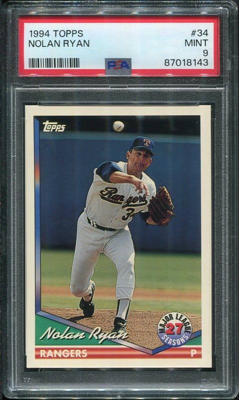 Authentic 1994 Topps #34 Nolan Ryan PSA 9 Baseball Card