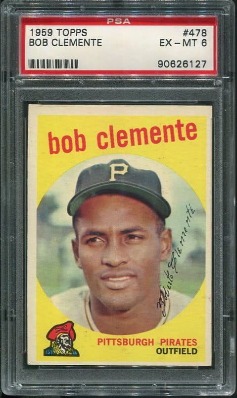 Authentic 1959 Topps #478 Roberto Clemente PSA 6 Baseball Card