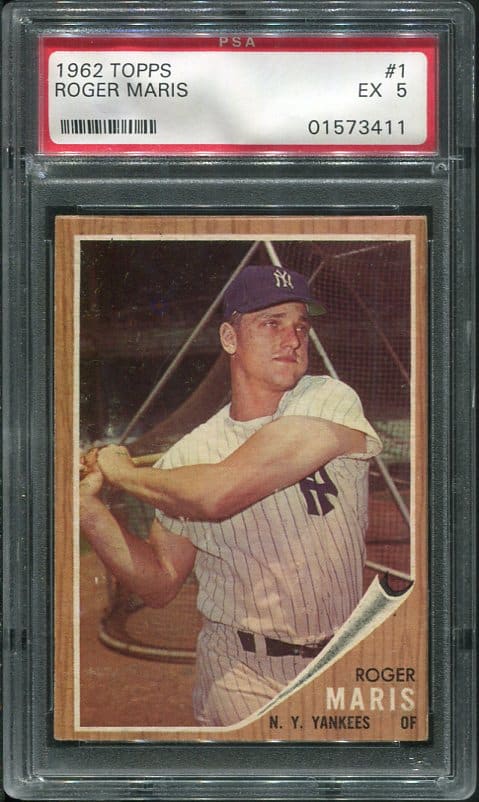 Authentic 1962 Topps #1 Roger Maris PSA 5 Baseball Card