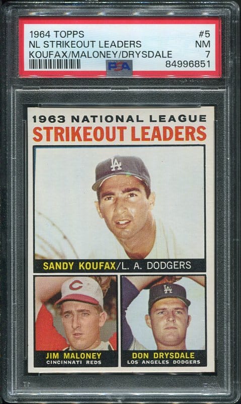 Authentic 1964 Topps #5 Sandy Koufax PSA 7 Baseball Card