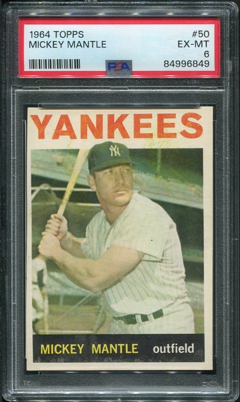 Authentic 1964 Topps #50 Mickey Mantle PSA 6 Baseball Card