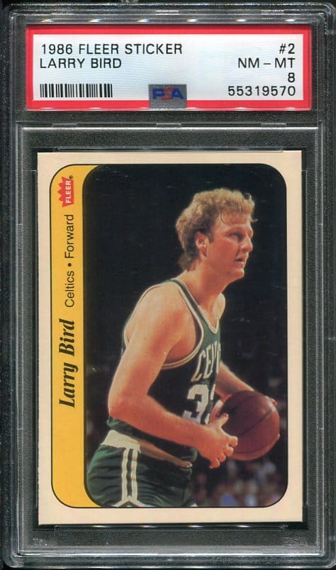 Authentic 1986 Fleer Sticker #2 Larry Bird PSA 8 Basketball Card