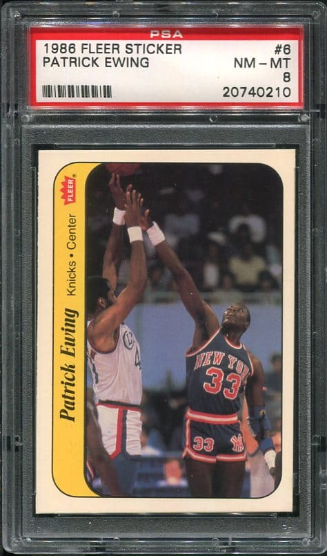 Authentic 1986 Fleer Sticker #6 Patrick Ewing PSA 8 Basketball Card