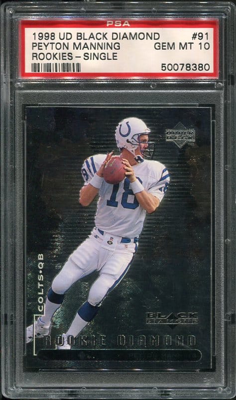 Authentic 1998 UD Black Diamond #91 Peyton Manning PSA 10 Rookie Football Card