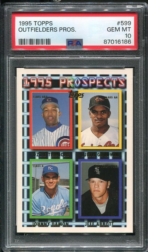 1995 Topps #599 Outfielders Prospects Johnny Damon Rookie PSA 10 Baseball Card