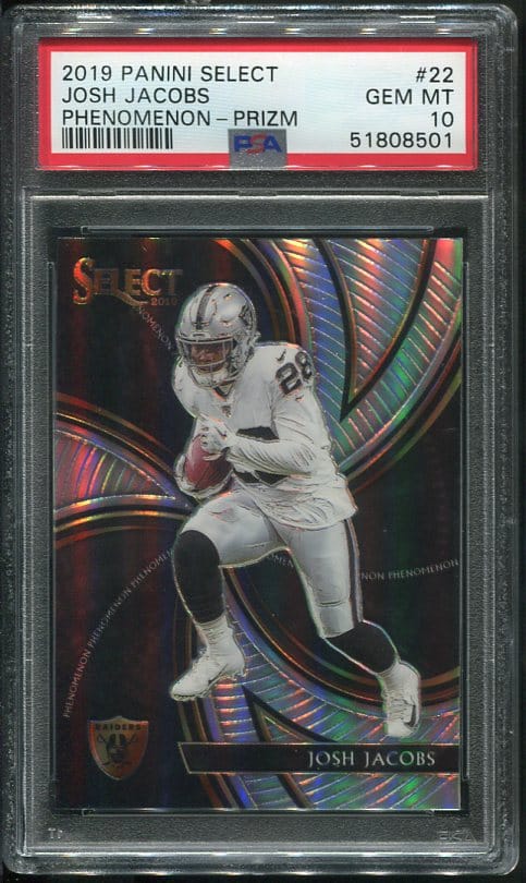 Authentic 2019 Panini Select #22 Josh Jacobs Phenomenon Prizm PSA 10 Football Card