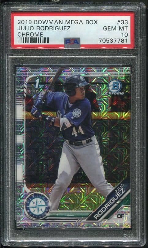 Authentic 2019 Bowman Mega Box Chrome Refractor Julio Rodriguez PSA 10 Baseball Card