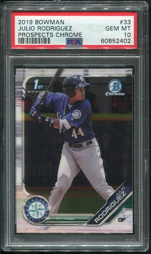 Authentic 2019 Bowman Chrome Prospects #33 Julio Rodriguez PSA 10 Baseball Card