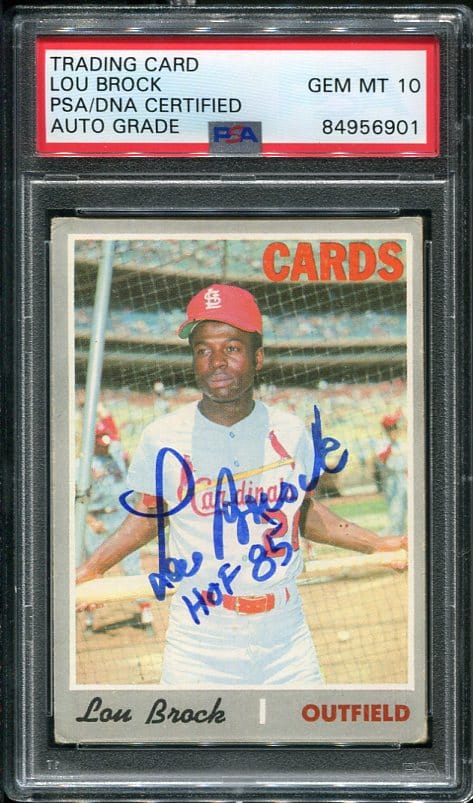 Authentic Autographed 1970 Topps #330 Lou Brock PSA 10 Auto Grade Baseball Card