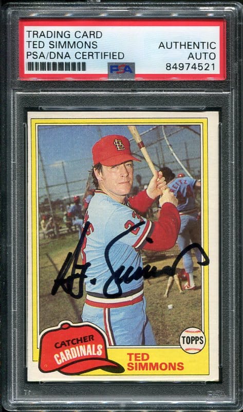 Authentic Autographed 1981 Topps #705 Ted Simmons PSA/DNA Baseball Card