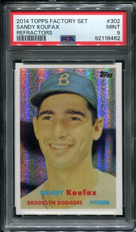 Authentic 2014 Topps Factory Set #302 Sandy Koufax Refractor PSA 9 Baseball Card