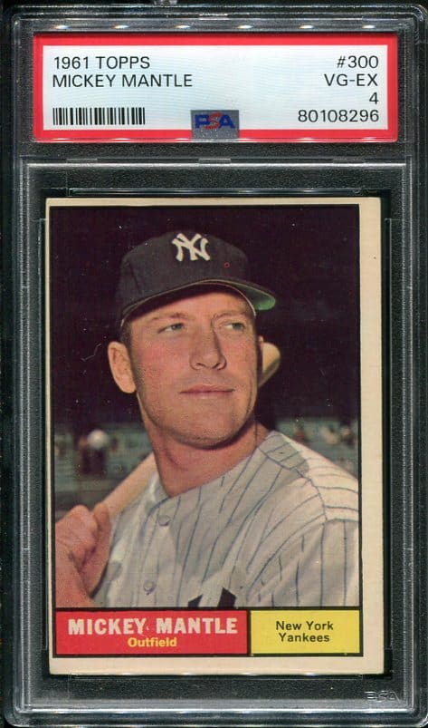 Authentic 1961 Topps #300 Mickey Mantle PSA 4 Vintage Baseball Card