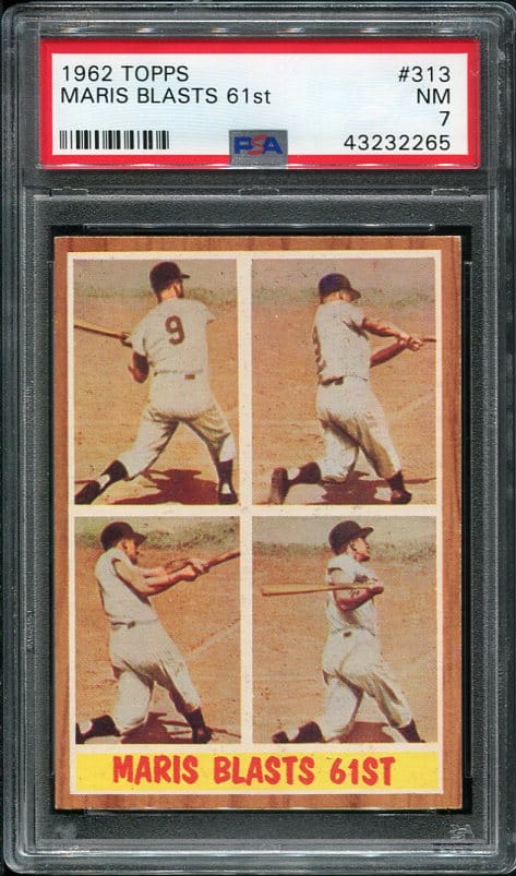 Authentic 1962 Topps #313 Maris Blasts 61st PSA 7 Baseball Card