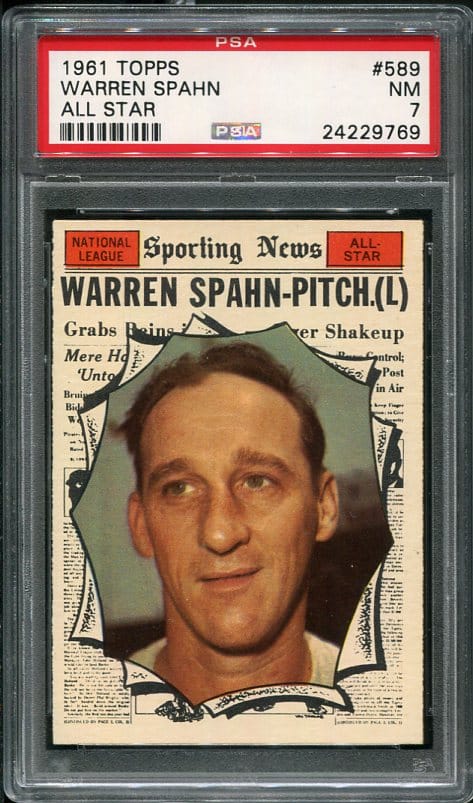 Authentic 1961 Topps #589 Warren Spahn All Star PSA 7 Baseball Card