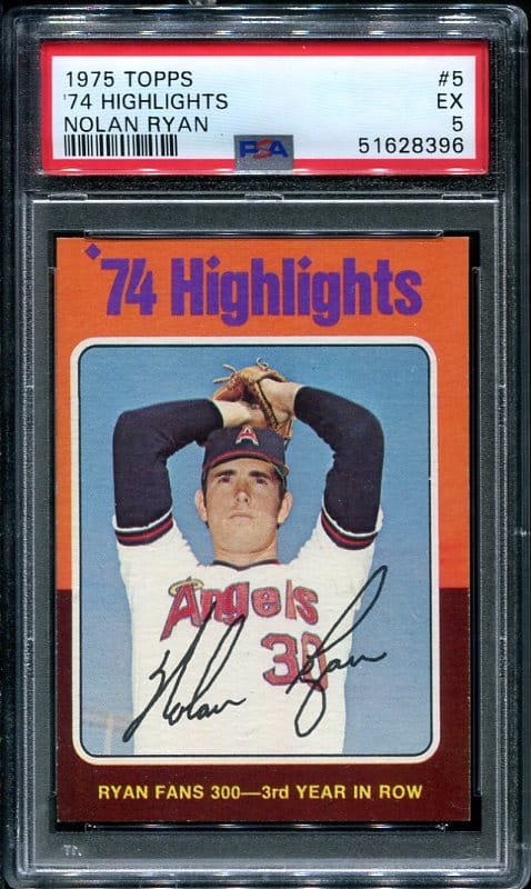 Authentic 1975 Topps #5 Nolan Ryan '74 Highlights PSA 5 Baseball Card