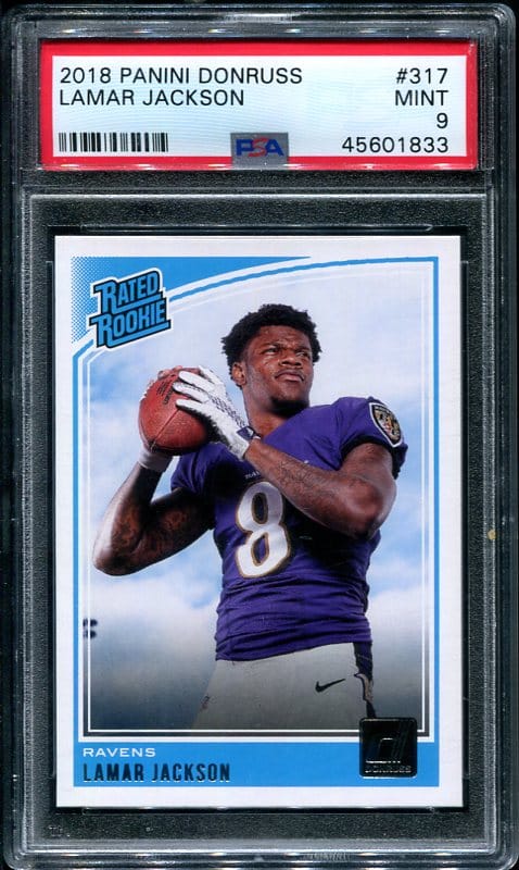 Authentic 2018 Panini Donruss #317 Lamar Jackson PSA 9 Rookie Football Card