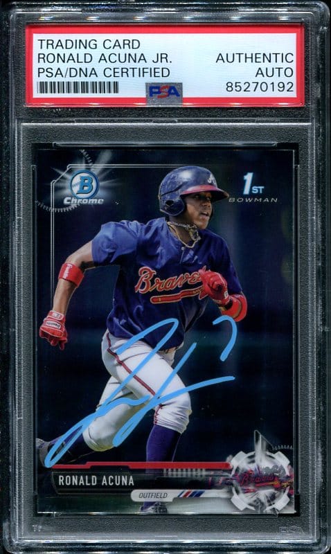 Autographed Authentic PSA/DNA 2017 Bowman Chrome Prospects #BCP127 Ronal Acuna Jr Rookie Baseball Card