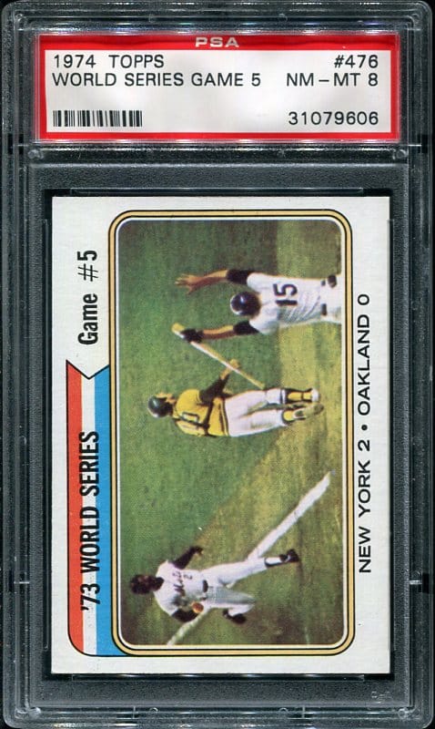 Authentic 1974 Topps #476 World Series Game 5 PSA 8 Baseball Card