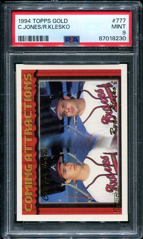 Authentic 1994 Topps Gold #777 Chipper Jones/Ryan Klesko PSA 9 Baseball Card