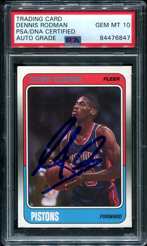 1988 Fleer #43 Dennis Rodman Autographed Rookie Basketball Card PSA/DNA GEM MINT 10 Auto Grade