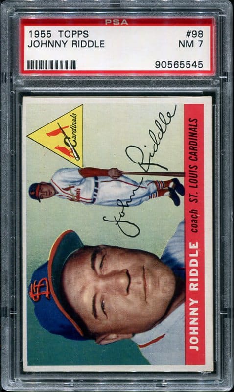 Authentic 1955 Topps #98 Johnny Riddle PSA 7 Baseball Card