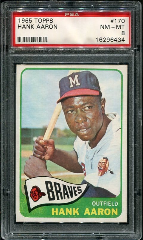 Authentic 1965 Topps #170 Hank Aaron PSA 8 Baseball Card