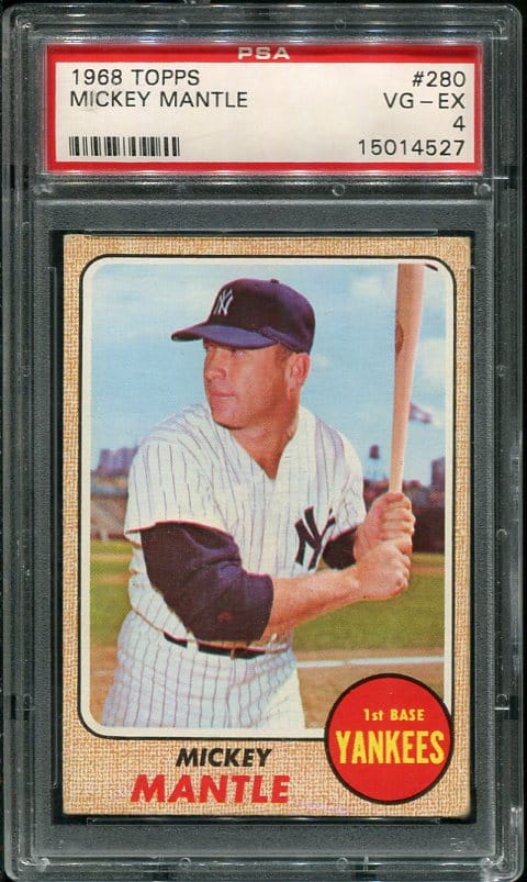 Authentic 1968 Topps #280 Mickey Mantle PSA 4 Baseball Card