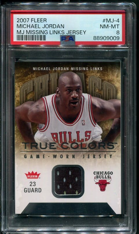 2007 Fleer #MJ-4 Michael Jordan Missing Links Game Used Jersey PSA 8 Basketball Card