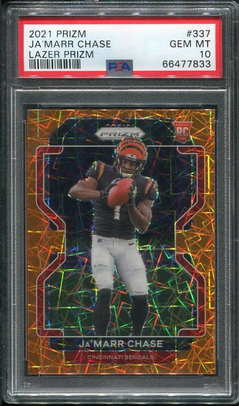 Authentic 2021 Lazer Prizm #337 Ja'Marr Chase PSA 10 Rookie Football Card