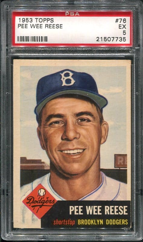 Authentic 1953 Topps #76 Pee Wee Reese PSA 5 Baseball Card