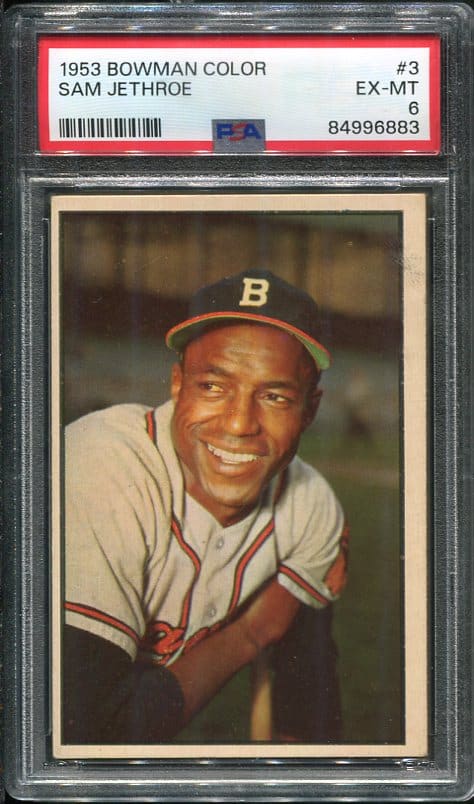 Authentic 1953 Bowman Color #3 Sam Jethroe PSA 6 Baseball Card