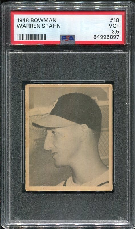 Authentic 1948 Bowman #18 Warren Spahn PSA 3.5 Rookie Baseball Card