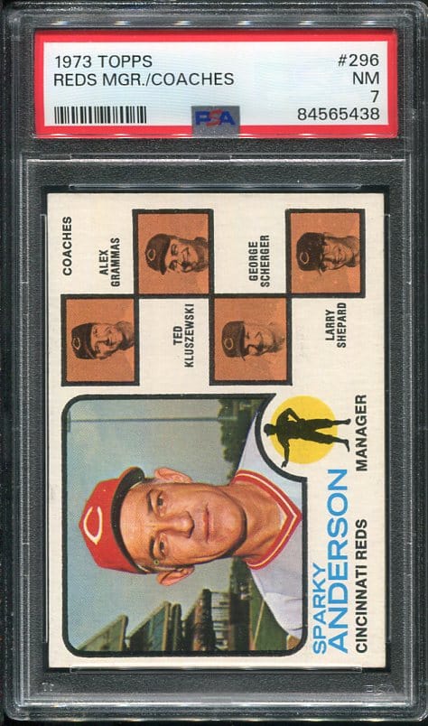 Authentic 1973 Topps #296 Reds Manager Sparky Anderson PSA 7 Baseball Card